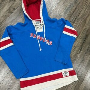 Women’s Old time hockey Blue Rangers Hoodie with Red and White Accents